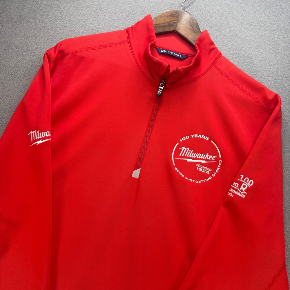 Milwaukee Tool Cutter & Buck 100 Years Quarter Zip Mens XL Red Poly Pullover